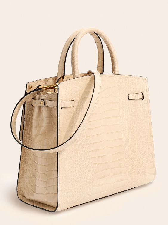 Дамска чанта Cristina от естествена кожа бяла Guess