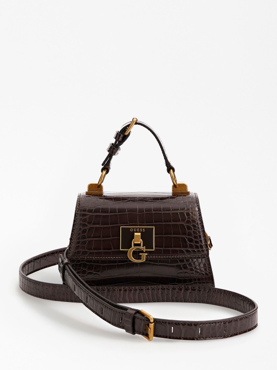 кафява мини чанта Guess Stephi с крокодил