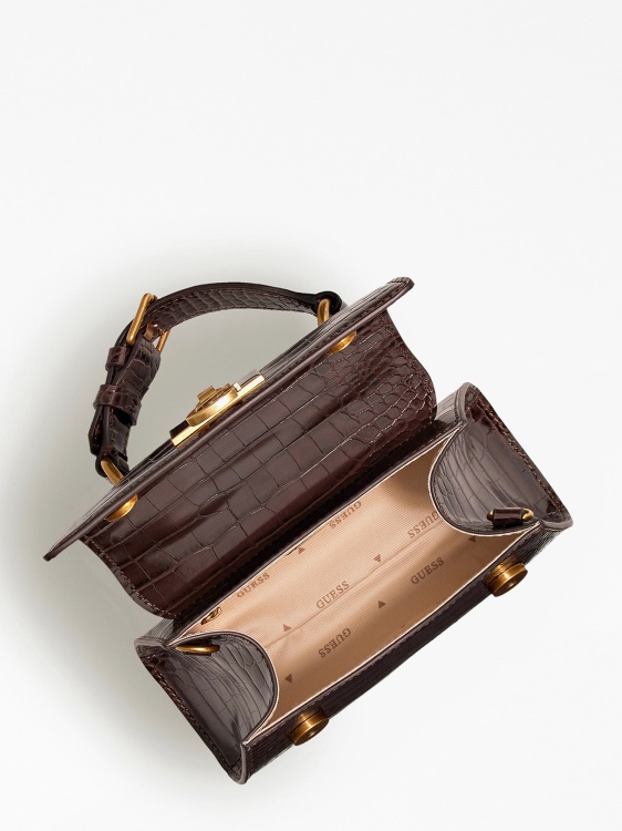 кафява мини чанта Guess Stephi с крокодил