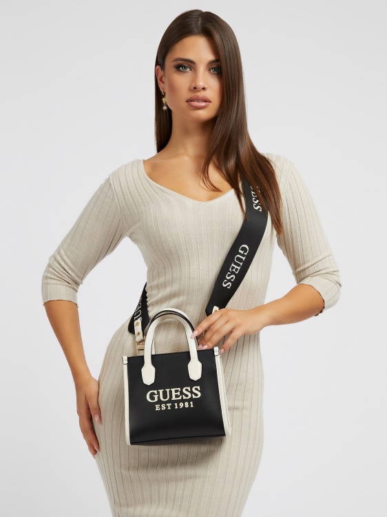 Guess черна мини чанта с лого Silvana