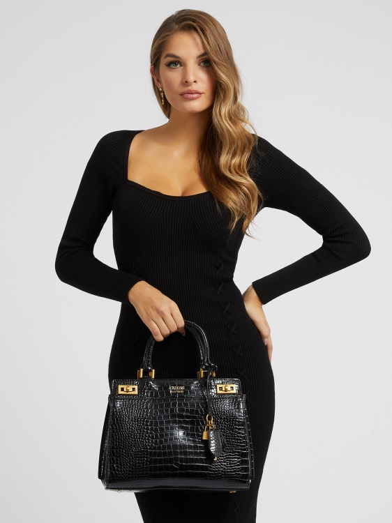 черна дамска чанта Guess Katey с крокодил