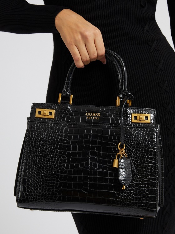 черна дамска чанта Guess Katey с крокодил