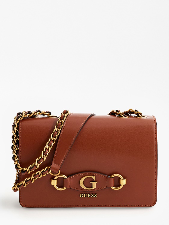 Izzy мини чанта през рамо кафяв Guess