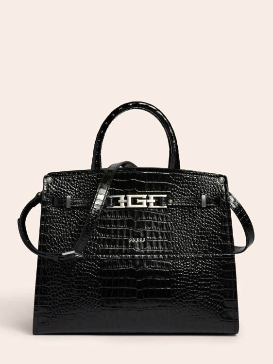 черен Guess Megan Luxe чанта от истинска кожа