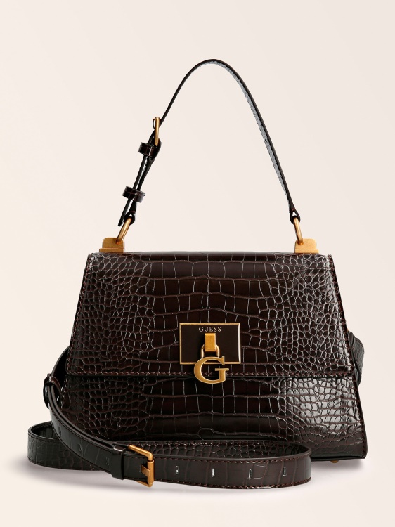 кафява дамска чанта Guess Stephi с крокодил