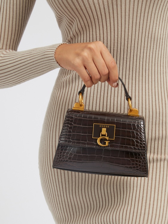 кафява дамска чанта Guess Stephi с крокодил