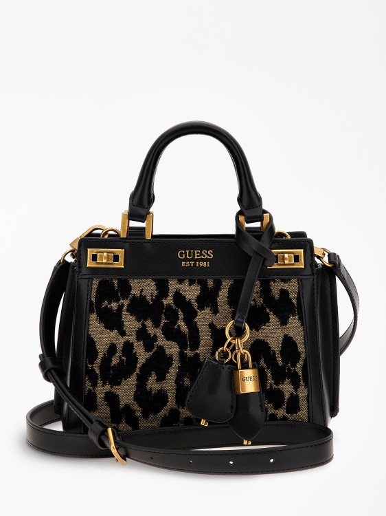 мини чанта Katey Animalier черна Guess