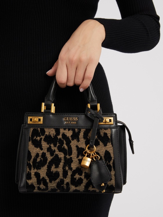 мини чанта Katey Animalier черна Guess