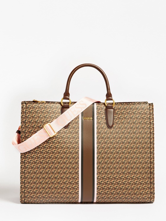 кафява дамска чанта с лого Ederle Guess