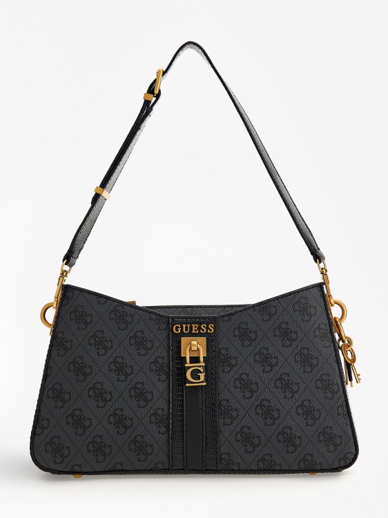 сива чанта през рамо с лого Guess Ginevra 4g