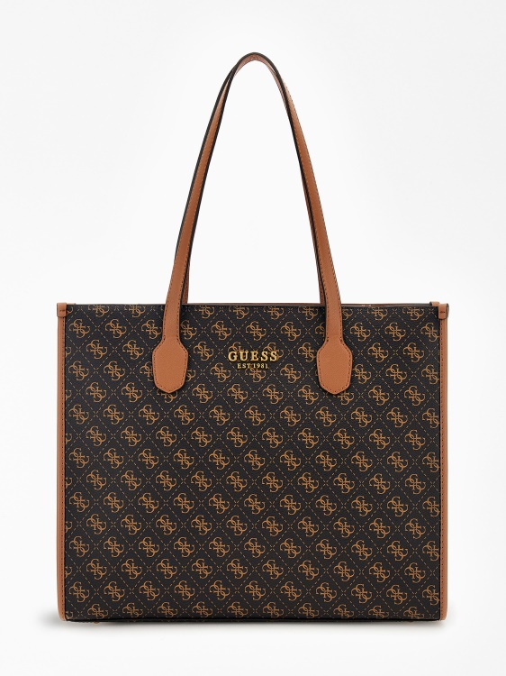 кафява чанта през рамо Guess Silvana 4g с лого