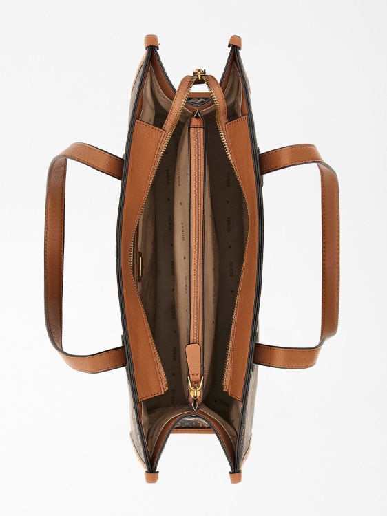 кафява чанта през рамо Guess Silvana 4g с лого