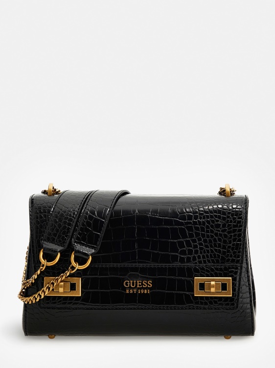 Guess Katey Croc Print Crossbody Black