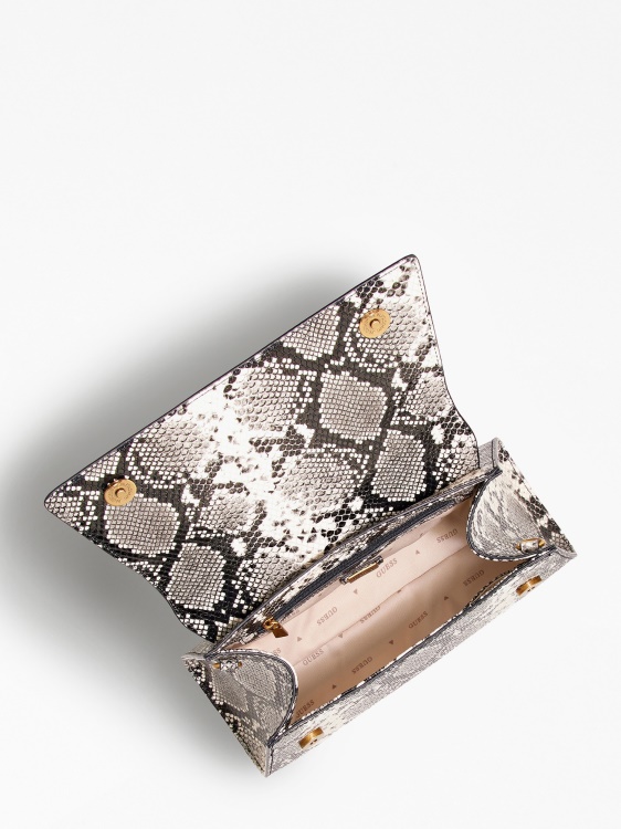 Дамска чанта Katey с принт на питон Guess черна