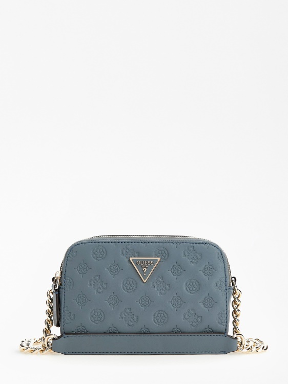 Guess светло синьо Noelle мини Crossbody с вдлъбнато релефно обозначение