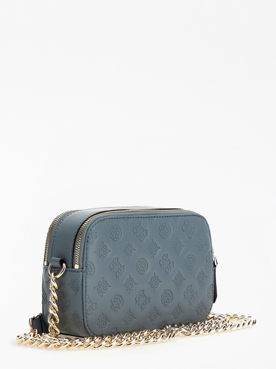 Guess светло синьо Noelle мини Crossbody с вдлъбнато релефно обозначение