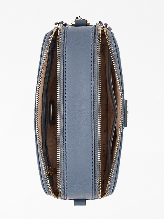 Guess светло синьо Noelle мини Crossbody с вдлъбнато релефно обозначение
