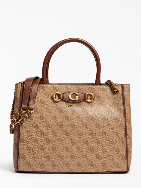 кафява ръчна чанта Guess Izzy 4g с лого