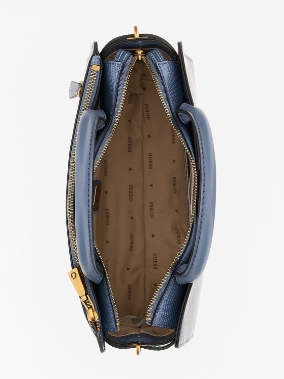 светлосиня дамска чанта с принт на питон Ginevra Guess