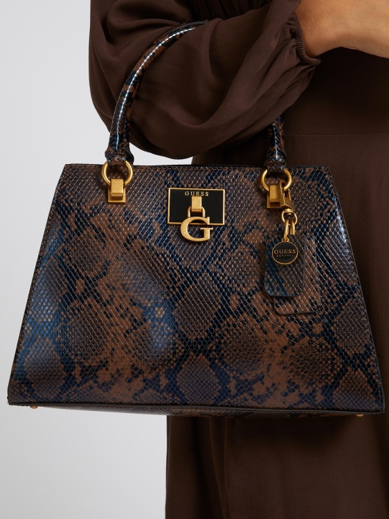 кафява дамска чанта с щампа на питон Katey Guess
