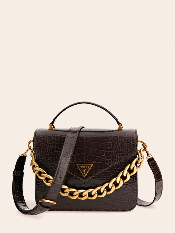 мини чанта Retour Croc Print Guess кафяво
