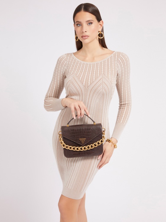 мини чанта Retour Croc Print Guess кафяво