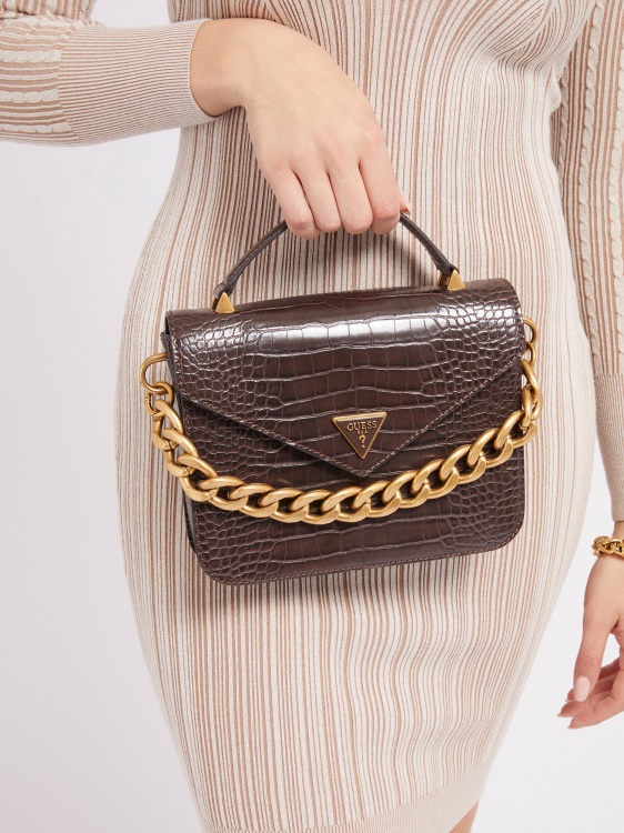 мини чанта Retour Croc Print Guess кафяво
