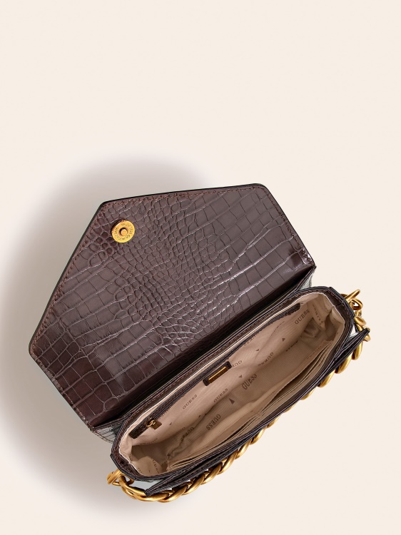 мини чанта Retour Croc Print Guess кафяво