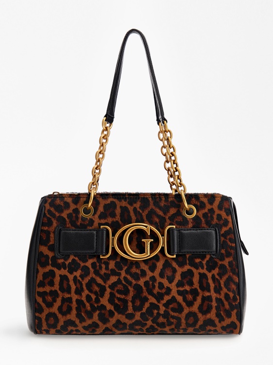 Guess Aviana чанта през рамо от естествена кожа Animalier