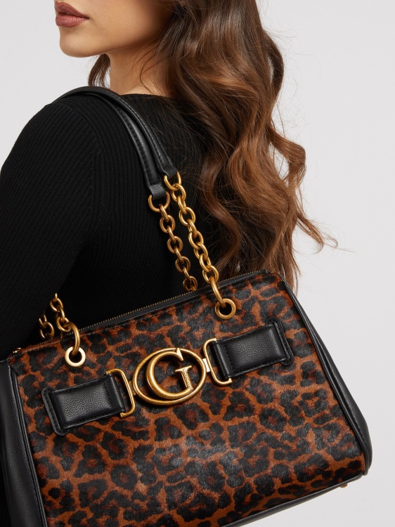 Guess Aviana чанта през рамо от естествена кожа Animalier