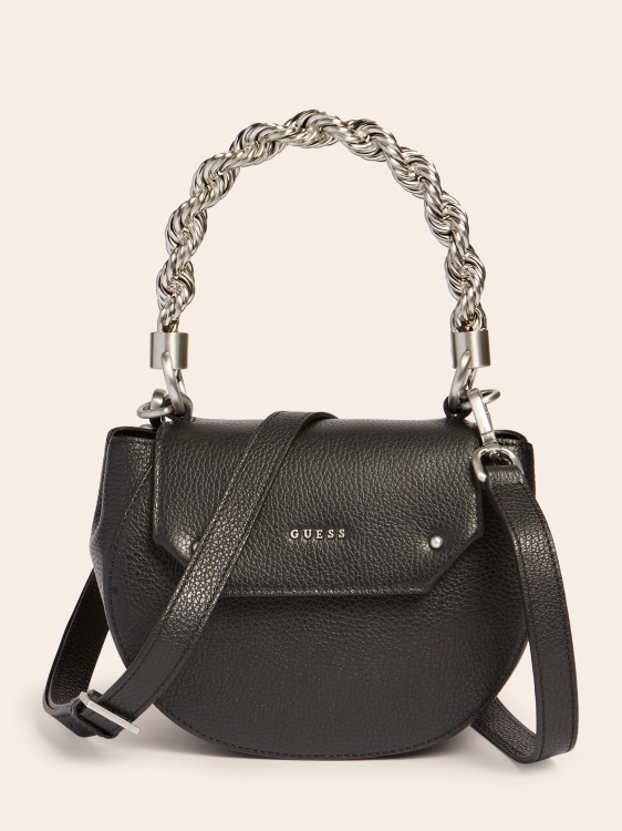 Мини чанта Aida от естествена кожа Guess черна