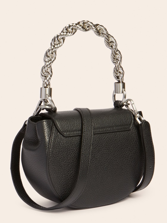 Мини чанта Aida от естествена кожа Guess черна