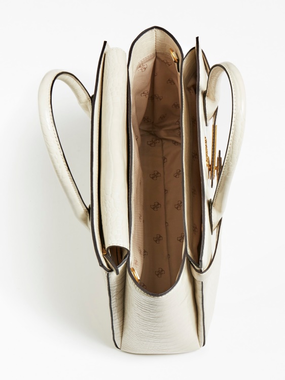 бяла дамска чанта Guess Enisa с крокодил