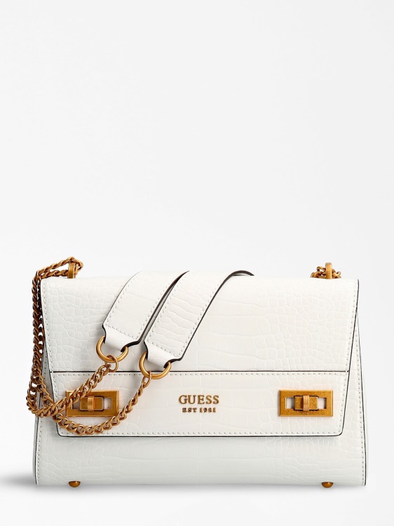 Guess Katey Croc Print Crossbody бяло