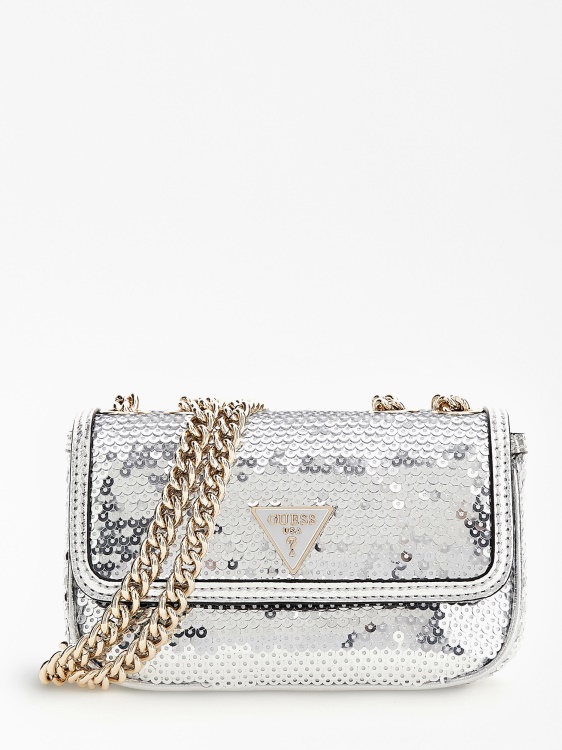 сребърна искра с пайети мини Crossbody Guess