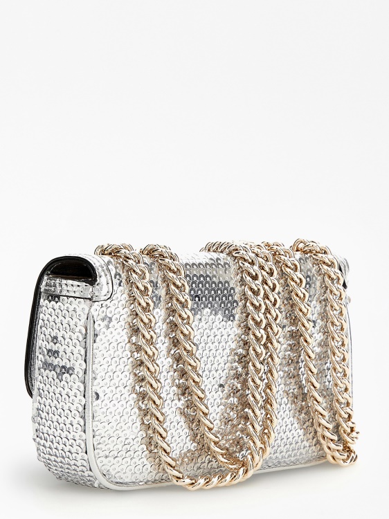 сребърна искра с пайети мини Crossbody Guess
