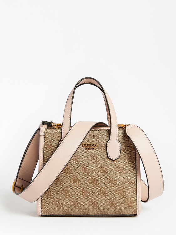 розова мини чанта Guess Silvana 4g лого