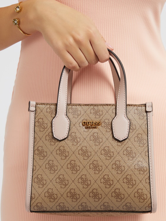 розова мини чанта Guess Silvana 4g лого