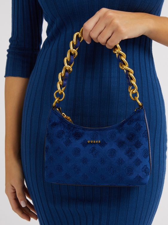 тъмно синя чанта през рамо Kimi 4g с лого божур Guess