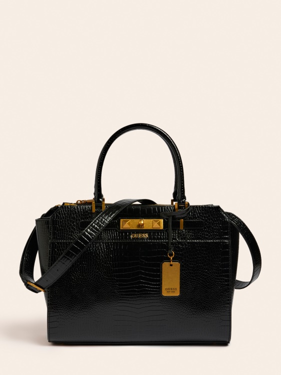 дамска чанта Guess Black с рафи крокодил