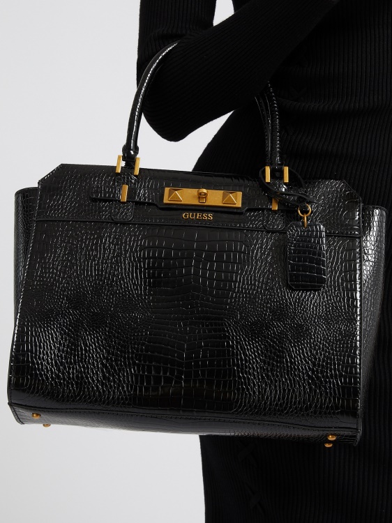 дамска чанта Guess Black с рафи крокодил