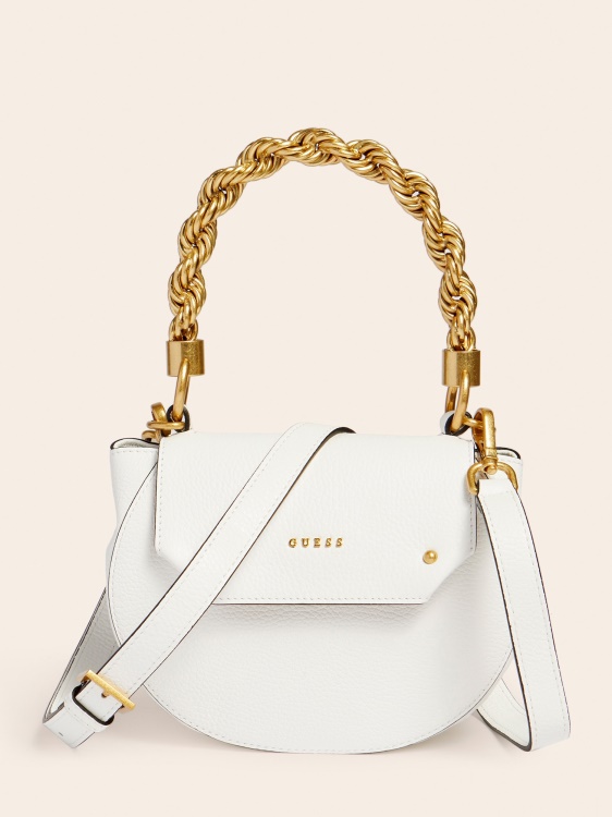 бяла мини чанта от естествена кожа Aida Guess