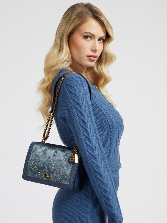 Abey Velvet Crossbody Guess светло синьо