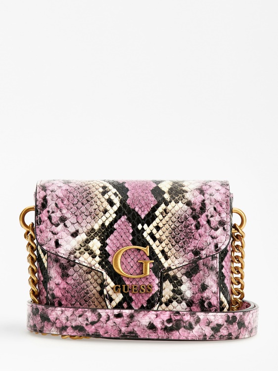 Guess розово Shenny питон-щампа мини Crossbody