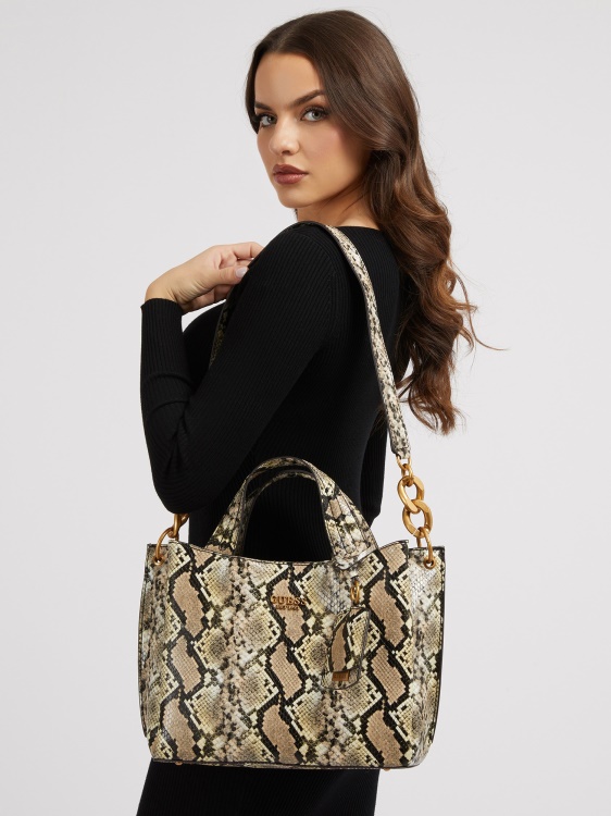 Zed дамска чанта с принт на питон Guess Multi Beige
