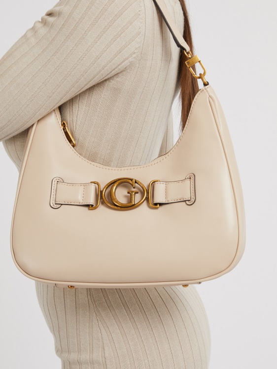 Aviana лого чанта през рамо крем Guess