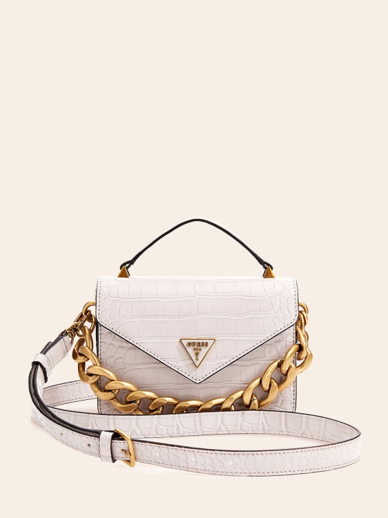 бяла микро чанта Guess Retour с крокодил