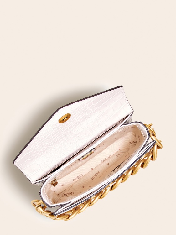 бяла микро чанта Guess Retour с крокодил