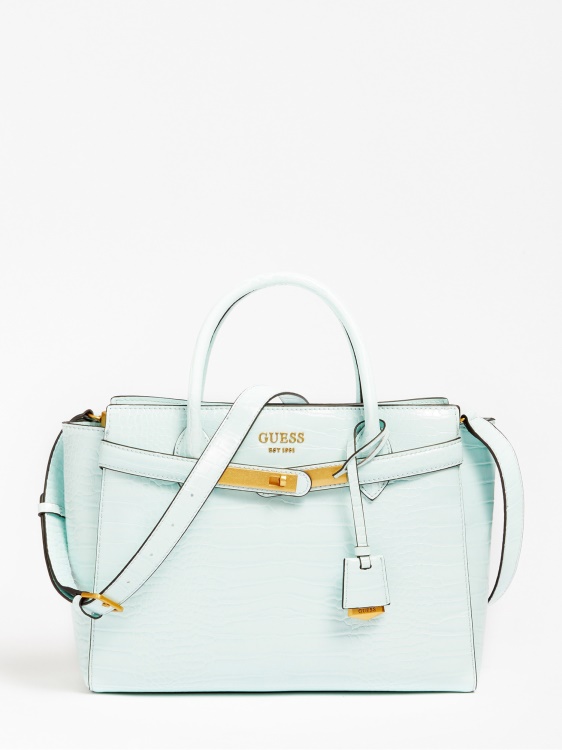 Teal Guess дамска чанта Enisa Croc Print