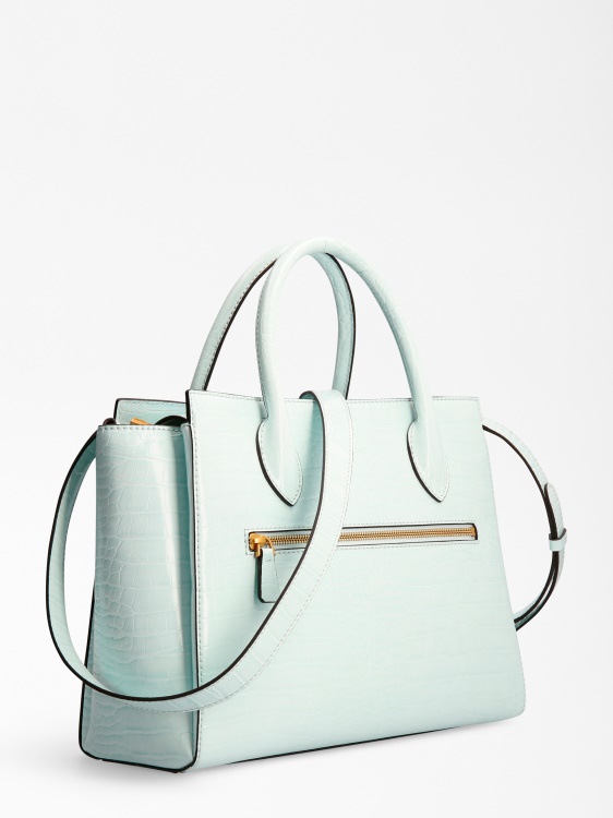 Teal Guess дамска чанта Enisa Croc Print